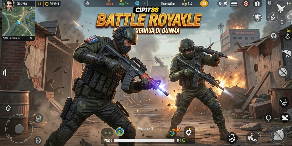 Tangkapan layar utama CIPIT88 menampilkan aksi seru Battle Royale.