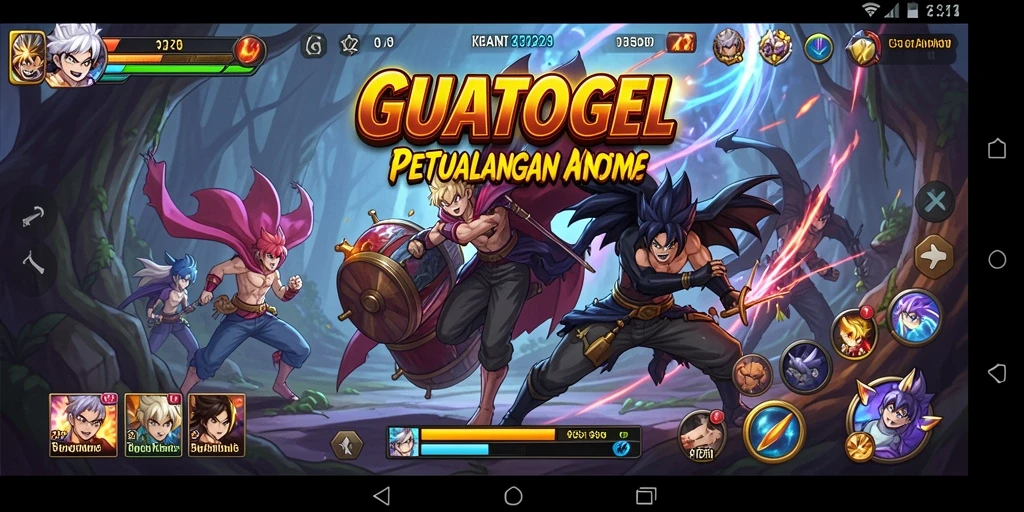 Tampilan gameplay GUATOGEL dengan aksi karakter Anime.