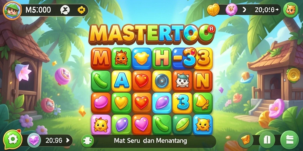 Screenshot gameplay MASTERTOTO menunjukkan kombinasi elemen warna-warni.