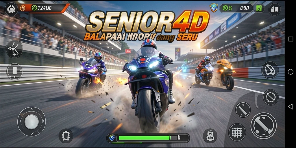 Tampilan menarik dari gameplay balapan motor di SENIOR4D.