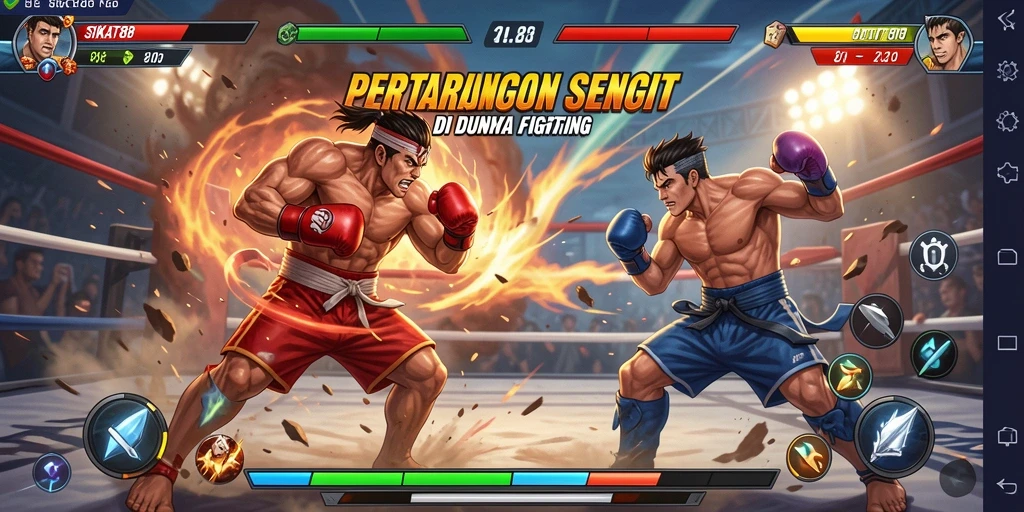 Tampilan gameplay SIKAT88 dengan pertarungan yang intens dan karakter unik.
