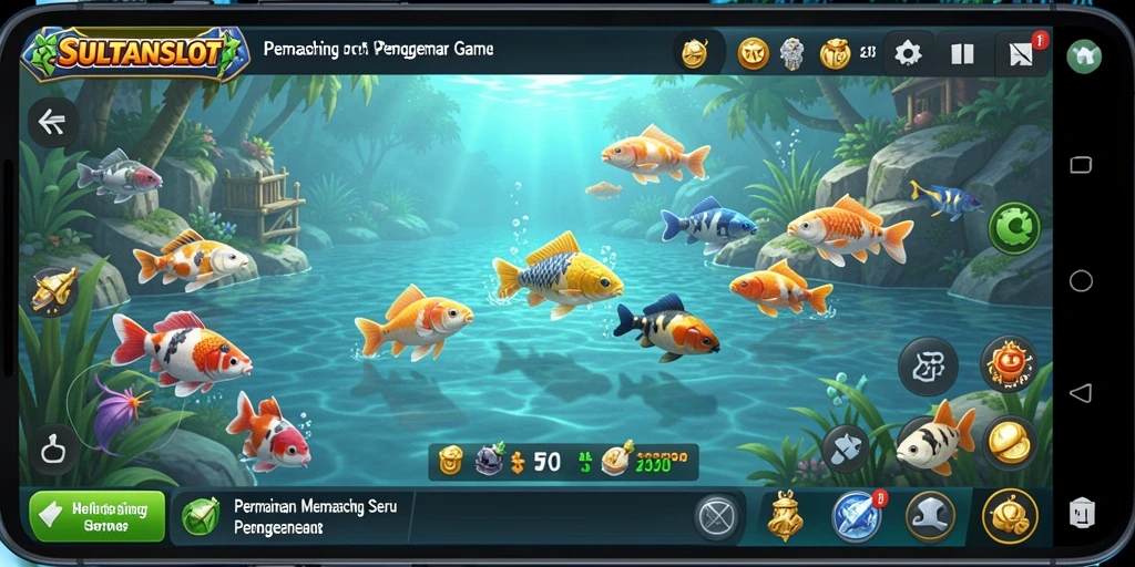 Tampilan gameplay SULTANSLOT dengan aksi memancing yang mendebarkan.
